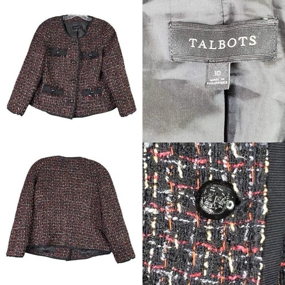 Talbots Blazer Womens Size 10 Black Red Wool Tweed LS Button Up Jacket - Picture 1 of 8